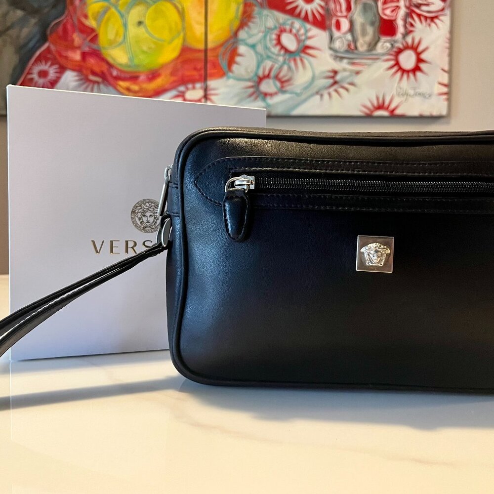 Gianni Versace Medusa Black Leather Pouch + Gift Box